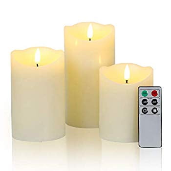 Candles Set Of 3 Like Luminara Flameless LED Timer Remote WAX Pillar Ivory Candles Set Of 3 Like Luminara Flameless LED Timer Remote WAX Pillar Ivory